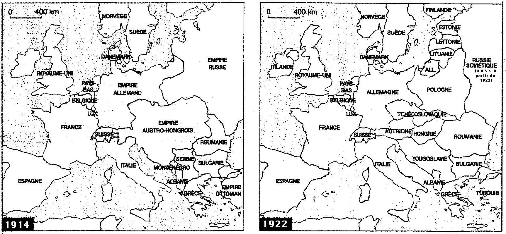 Jeu des errreurs! Cartes de l'Europe en 1914 et en 1922